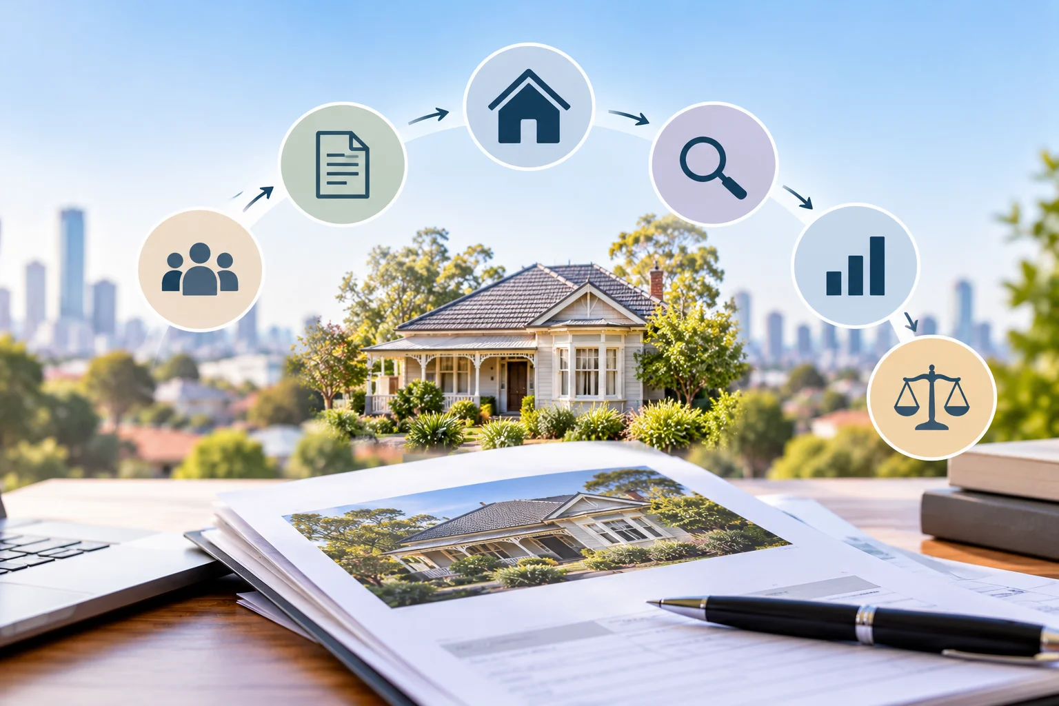 Illustration of the deceased estate property valuation process, including property assessment, market analysis and valuation reporting